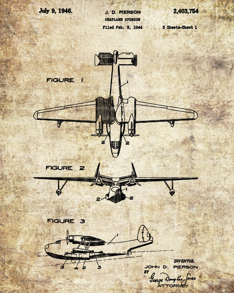 Seaplane Sponson Patent Print Flying Boat Aircraft Pilot Poster