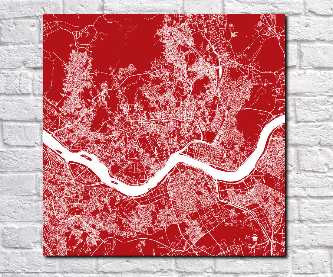 Seoul, Korea Street Map Print Custom Wall Map