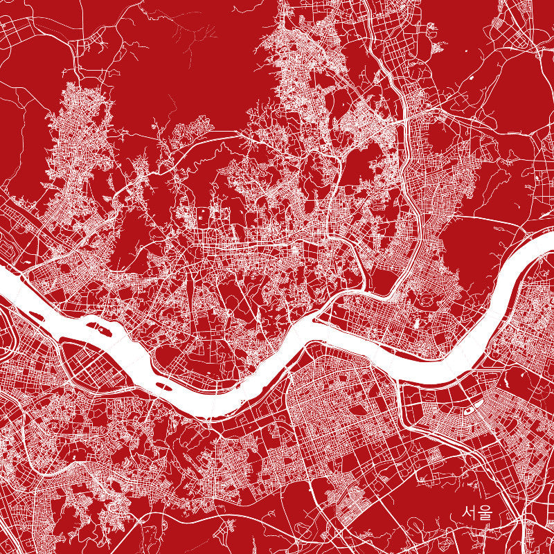 Seoul, Korea Street Map Print Custom Wall Map