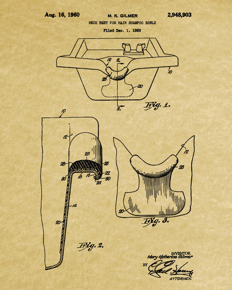 Shampoo Bowl Patent Print Hairdressing Wall Art Poster