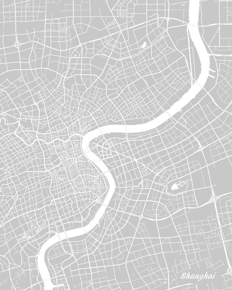 Shanghai City Street Map Print Feature Wall Art Poster