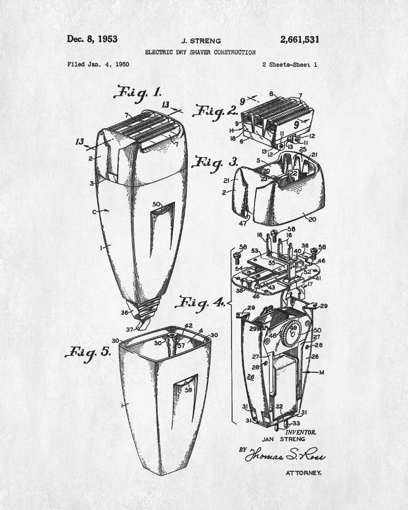 Electric Shaver Patent Print Bathroom Blueprint Shaving Poster - OnTrendAndFab