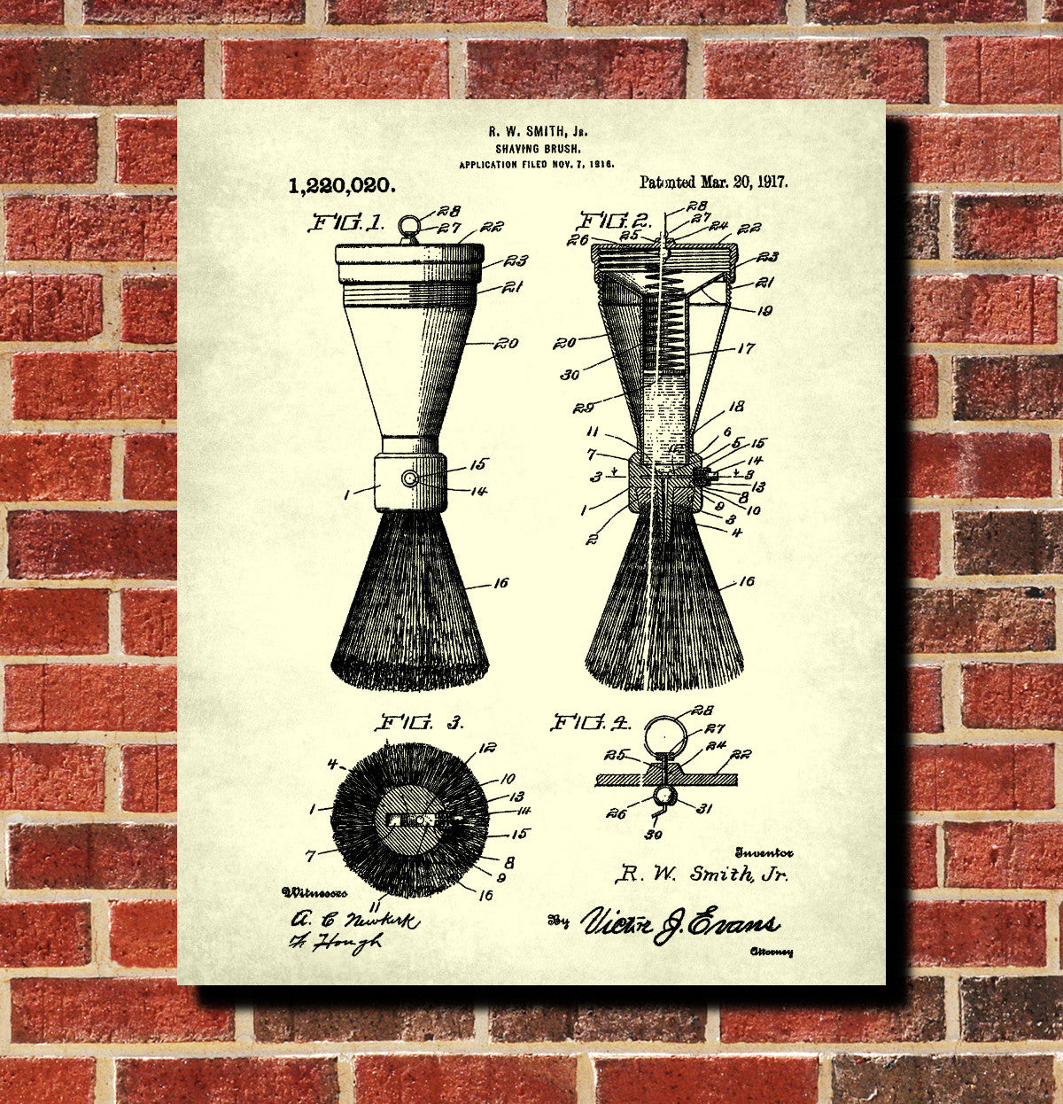 Shaving Brush Patent Print Bathroom Poster Barber Wall Art