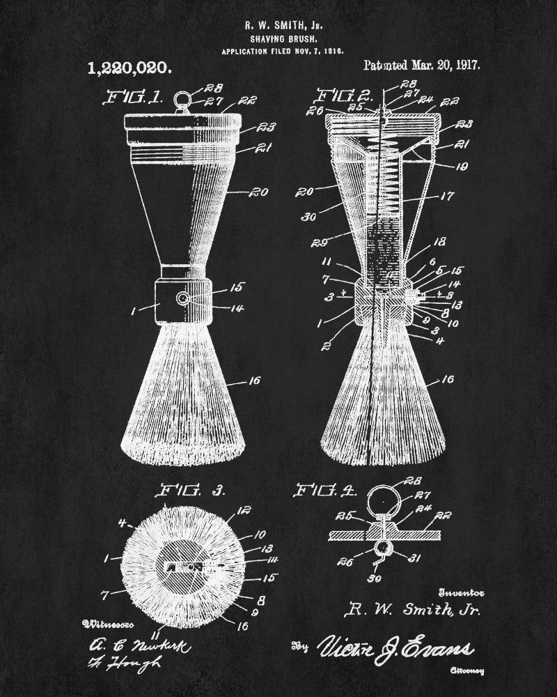 Shaving Brush Patent Print Bathroom Poster Barber Wall Art