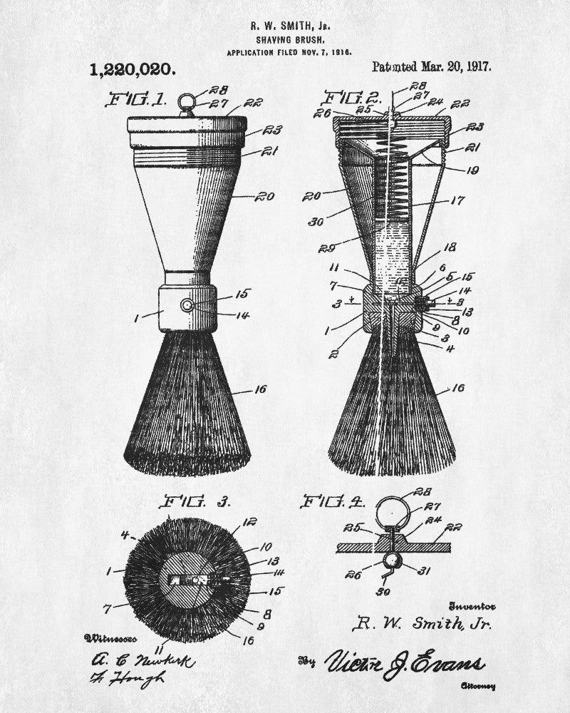 Shaving Brush Patent Print Bathroom Poster Barber Wall Art