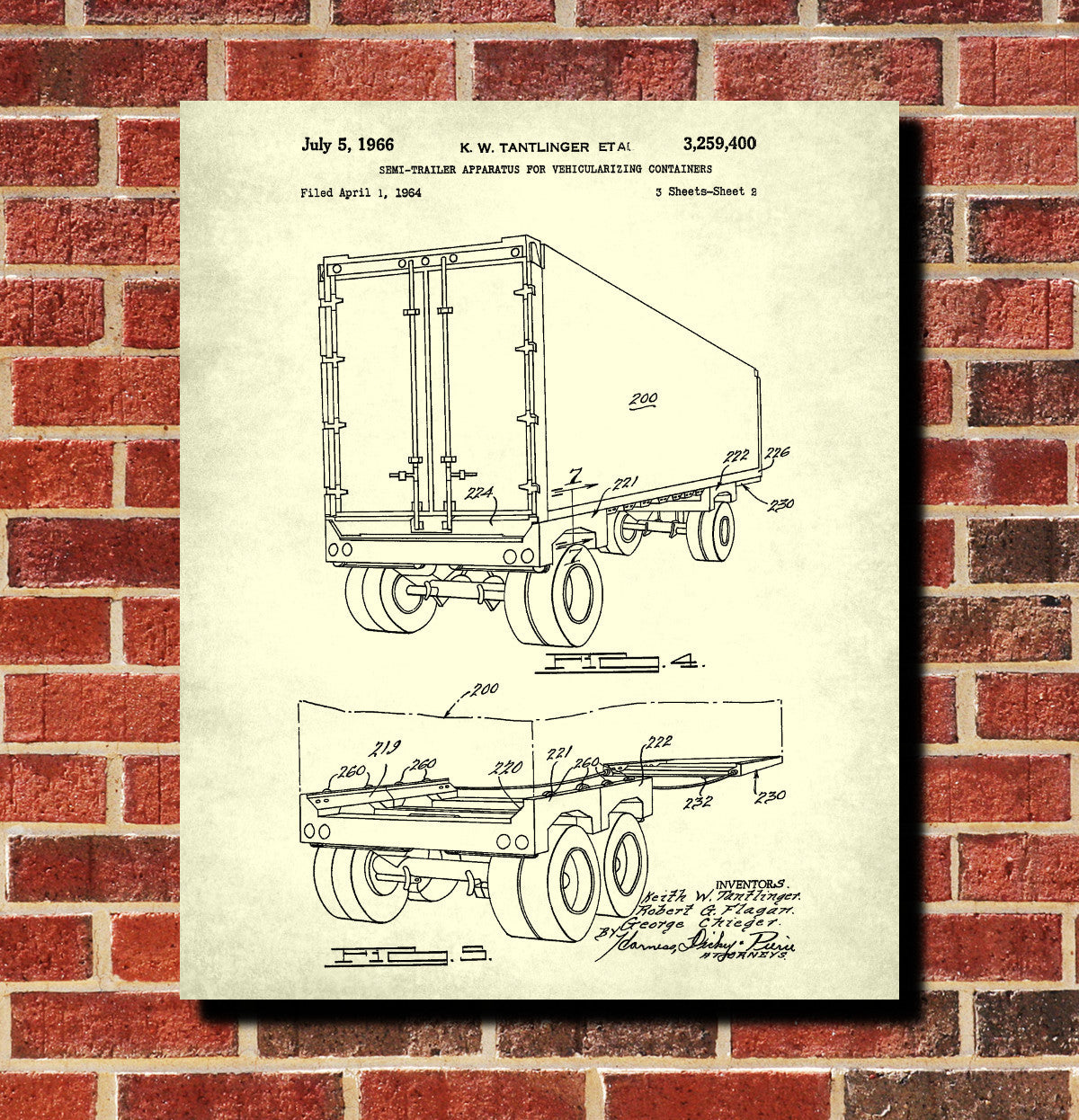 Shipping Container Patent Print Trucking Blueprint Poster