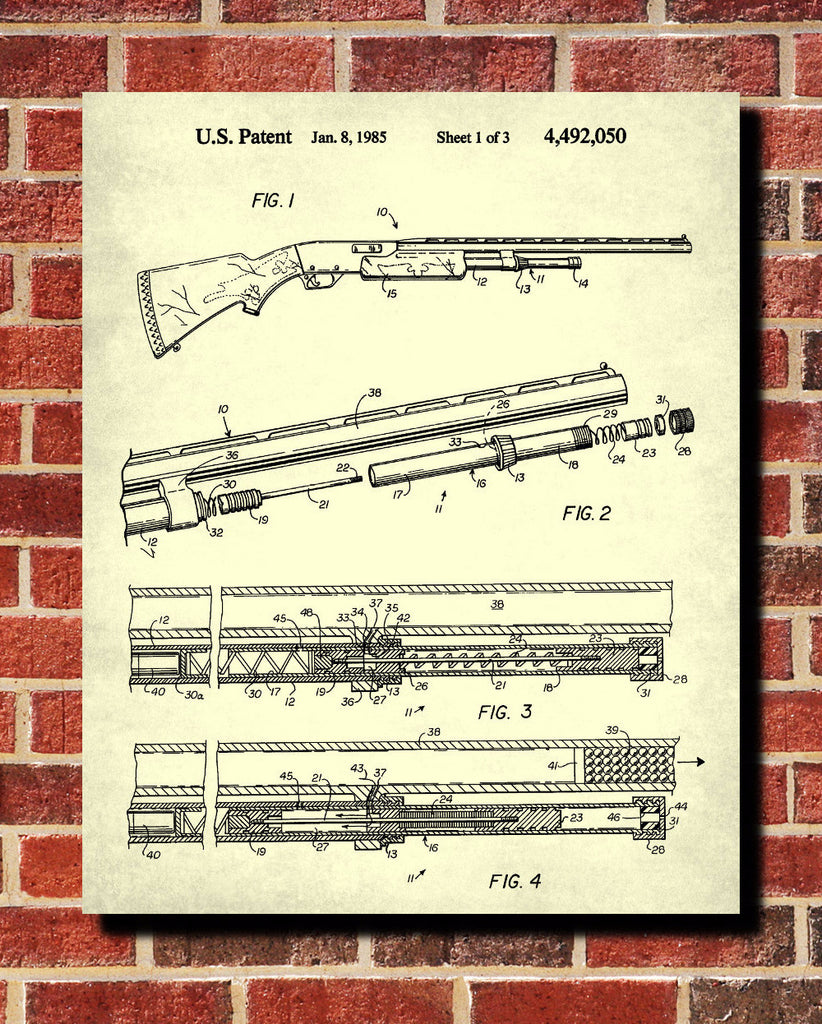 Shotgun Patent Print Firearm Poster Gun Wall Art - OnTrendAndFab