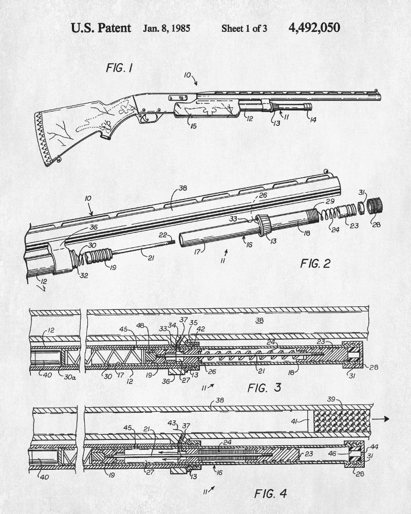 Shotgun Patent Print Firearm Poster Gun Wall Art - OnTrendAndFab