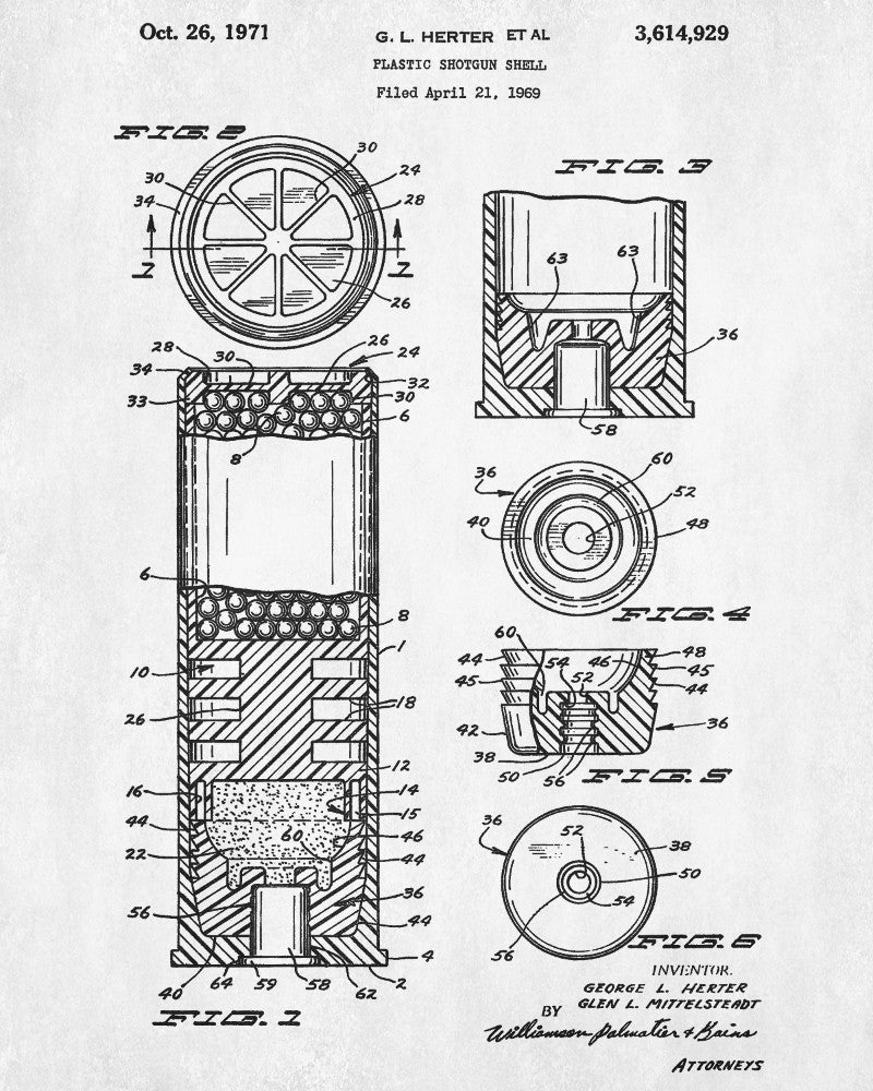 Shotgun Shell Patent Print Firearm Ammunition Poster Gun Wall Art - OnTrendAndFab