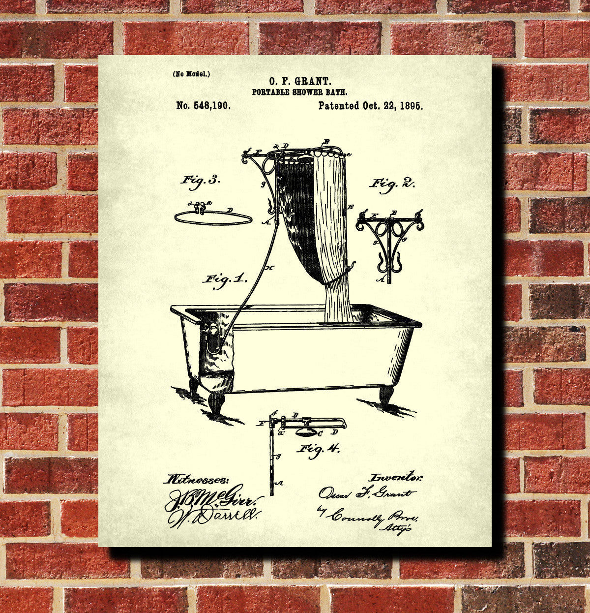 Shower Bath Patent Print Bathroom Blueprint Wall Art