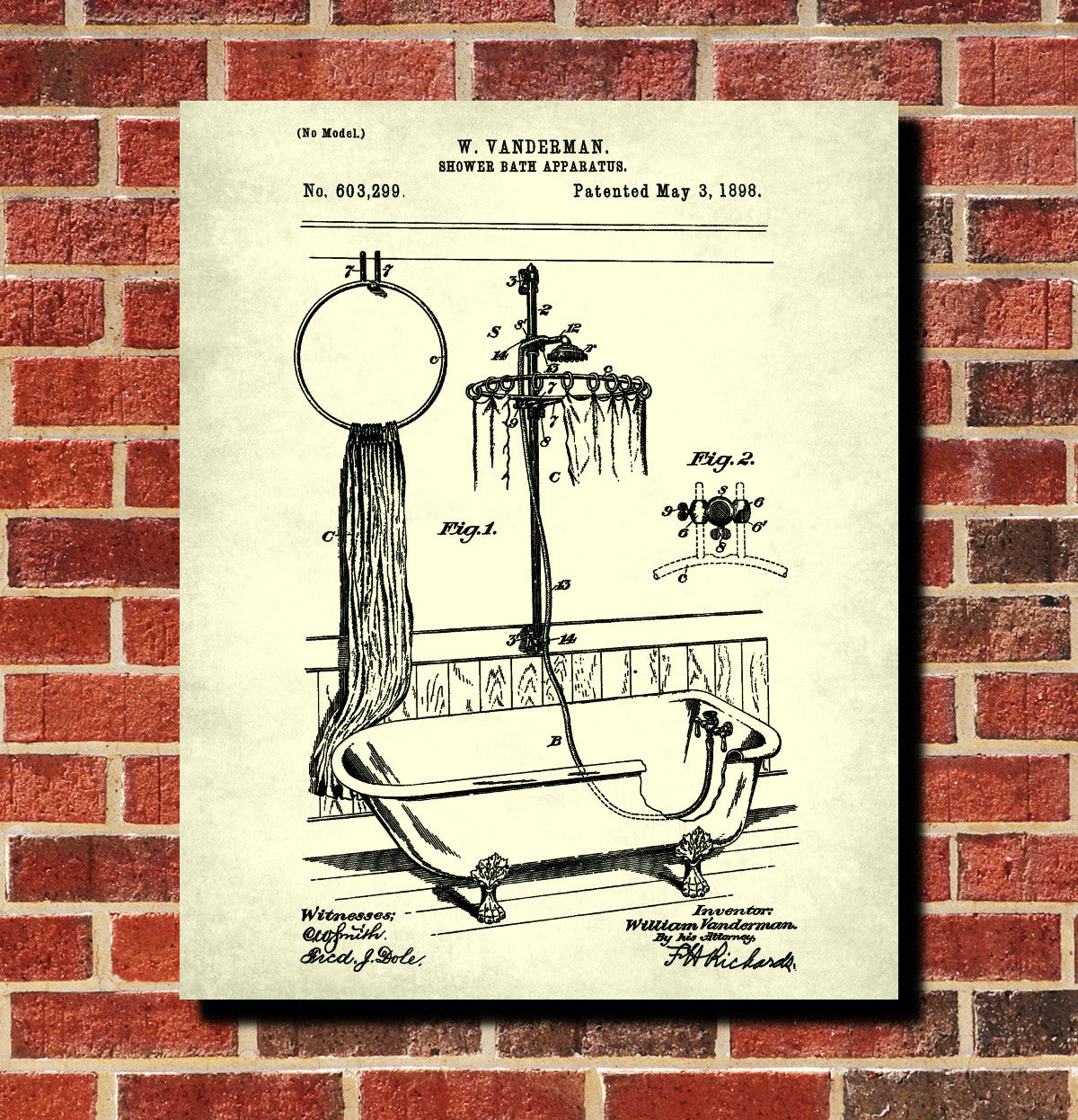 Shower Bath Patent Print Bathroom Wall Art Poster