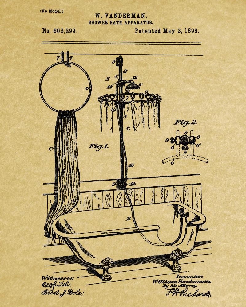 Shower Bath Patent Print Bathroom Wall Art Poster
