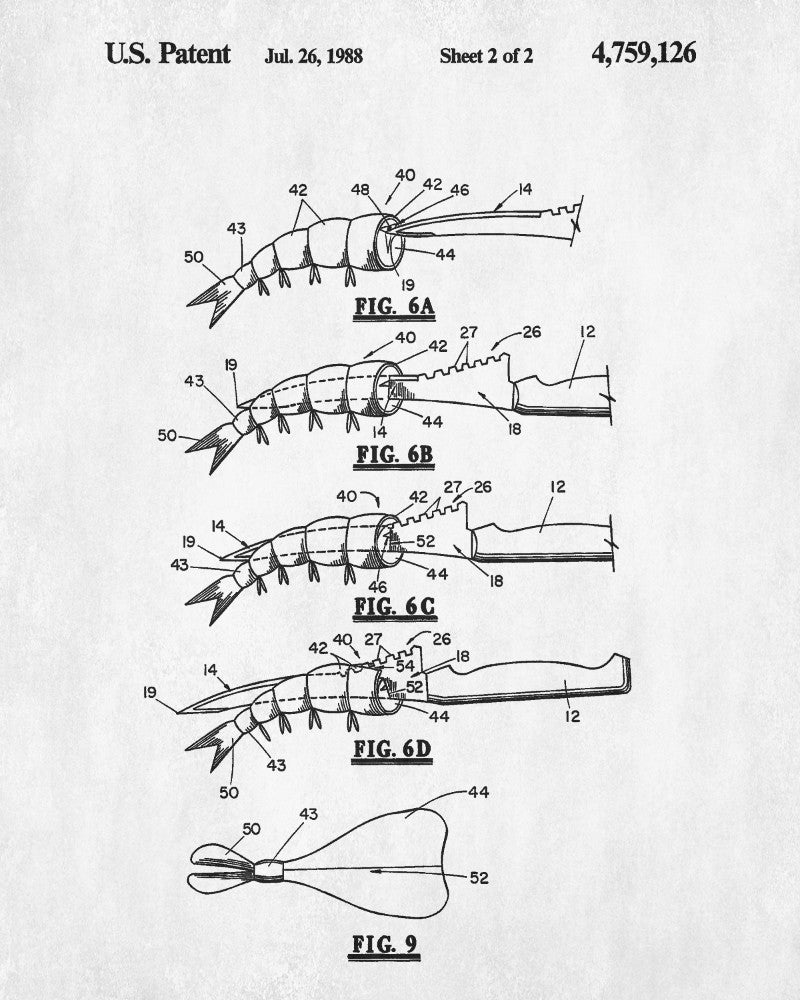 Shrimp Knife Patent Print Kitchen Poster Cafe Wall Art