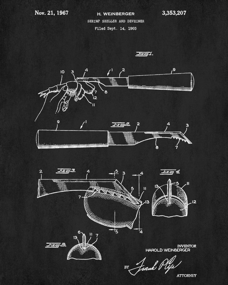 Shrimp Sheller Patent Print Kitchen Poster Cafe Wall Art