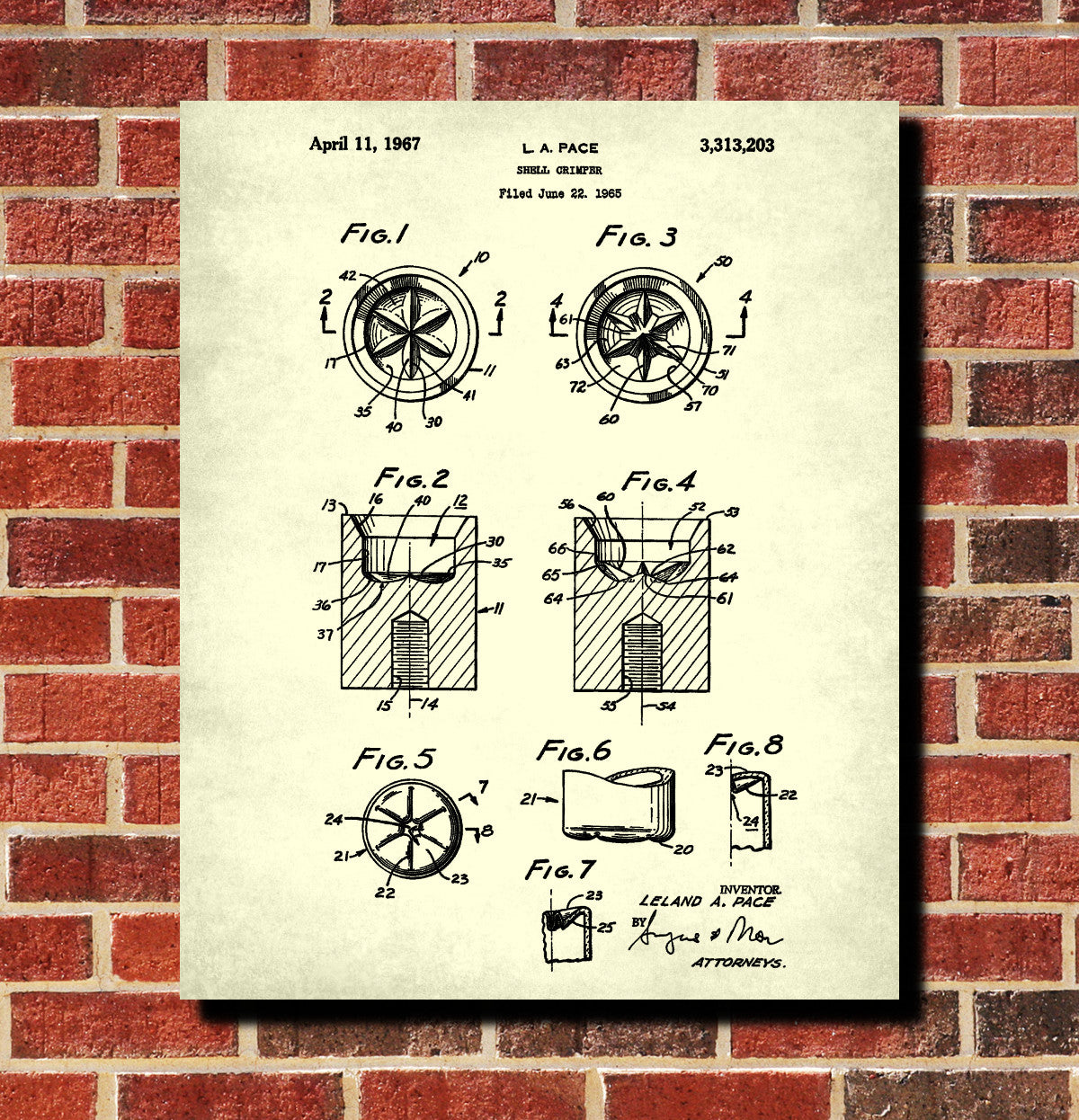 Shotgun Shell Six Point Crimper Patent Print Gun Wall Art