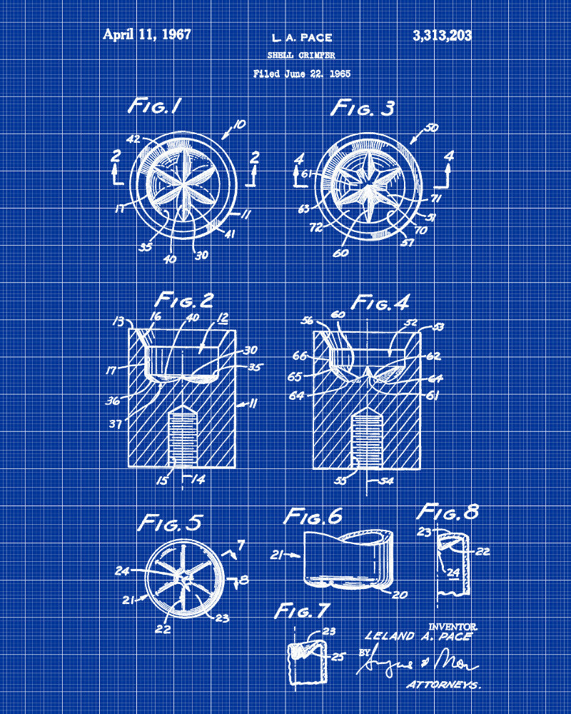 Shotgun Shell Six Point Crimper Patent Print Gun Wall Art
