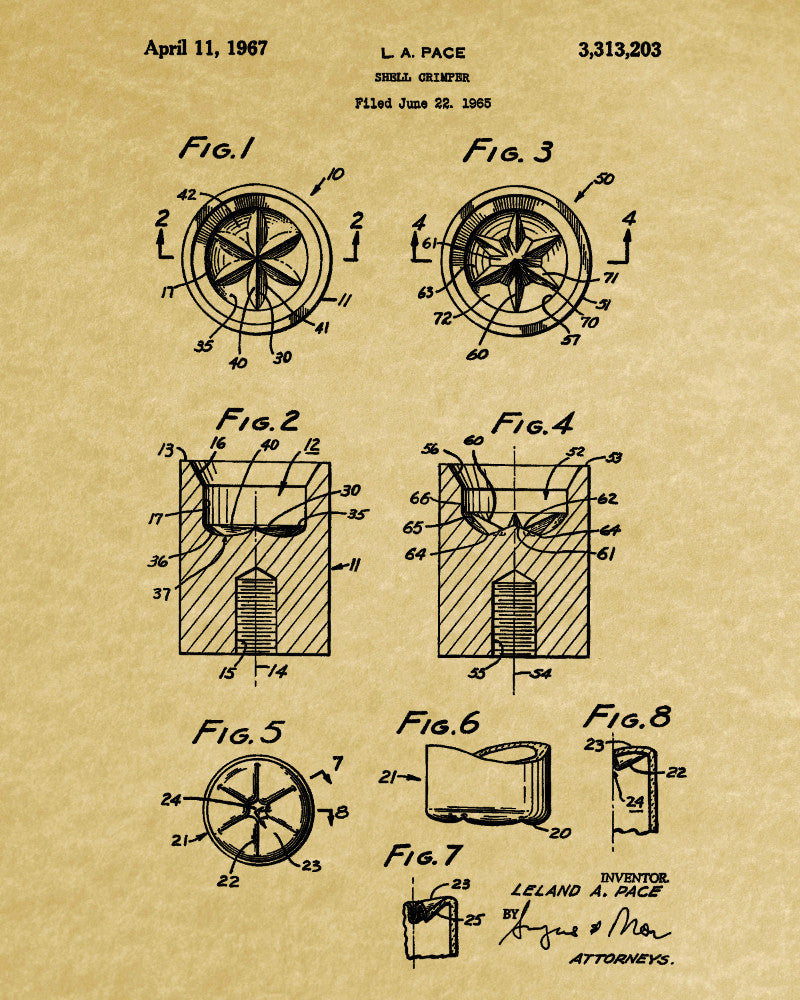 Shotgun Shell Six Point Crimper Patent Print Gun Wall Art
