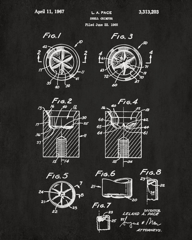 Shotgun Shell Six Point Crimper Patent Print Gun Wall Art