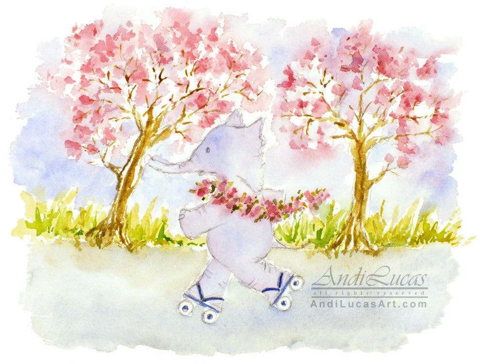 Skating Elephant Cute Children's Nursery Wall Art Print