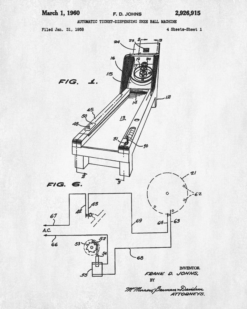 Skee Ball Machine Patent Print Bar Blueprint Man Cave Poster