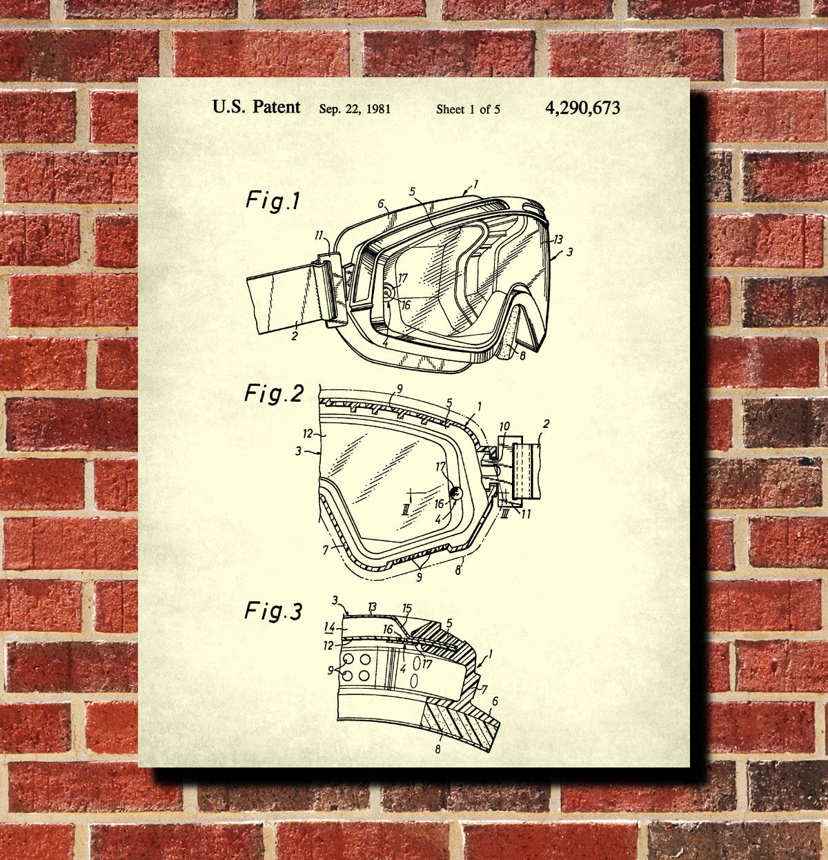 Ski Goggles Patent Print Skiing Blueprint Winter Sports Poster