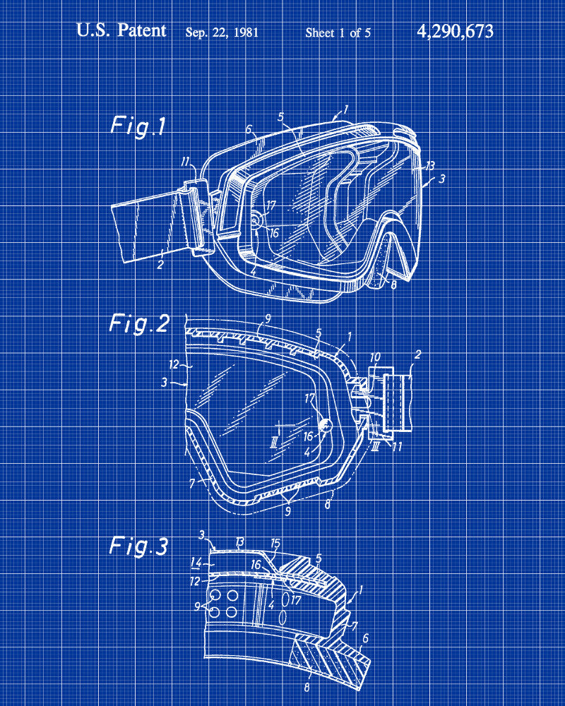 Ski Goggles Patent Print Skiing Blueprint Winter Sports Poster