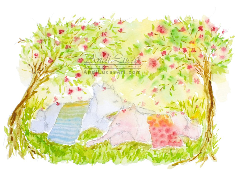 Sleeping Elephants Cute Children's Nursery Wall Art Print