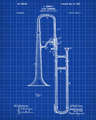 Slide Trombone Patent Print Orchestra Musical Instrument Poster