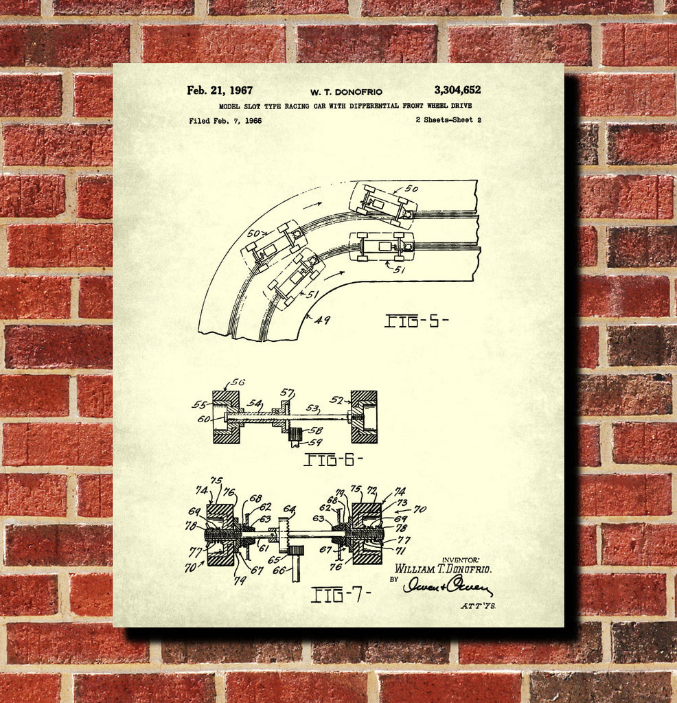 Slot Car Patent Print Game Blueprint Man Cave Poster