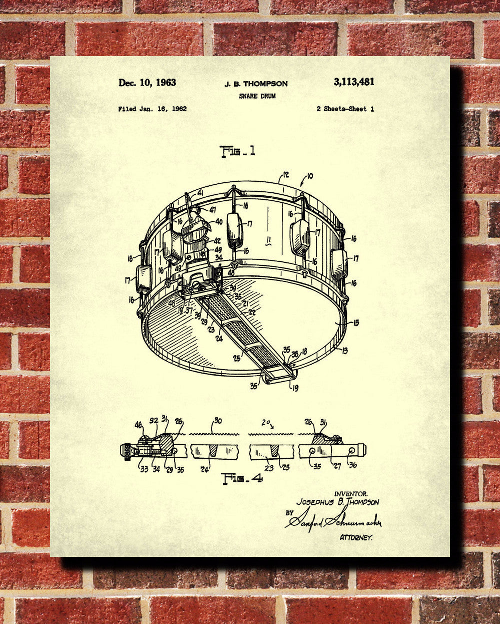 Snare Drum Patent Print Drumming Blueprint Music Poster - OnTrendAndFab