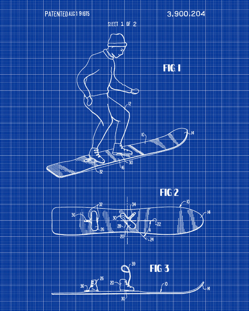 Snowboard Patent Print Snow Boarding Art Winter Sports Poster