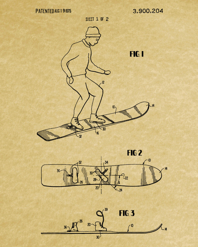 Snowboard Patent Print Snow Boarding Art Winter Sports Poster