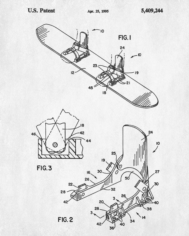 Snowboard Patent Print Snow Boarding Blueprint Winter Sports Poster - OnTrendAndFab