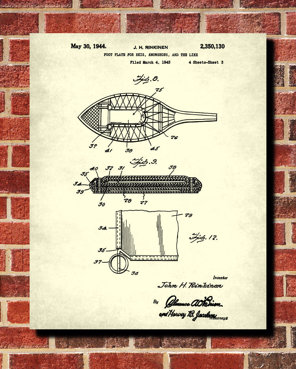 Snow Shoes Patent Print Trekking Blueprint Winter Sports Poster - OnTrendAndFab