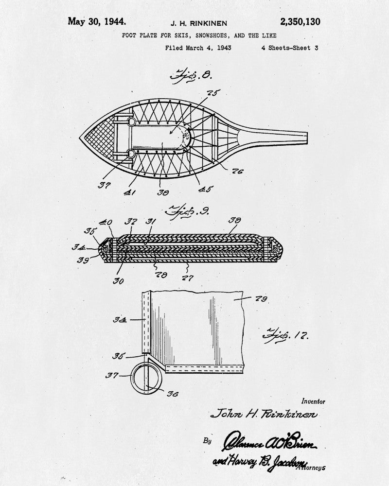 Snow Shoes Patent Print Trekking Blueprint Winter Sports Poster - OnTrendAndFab
