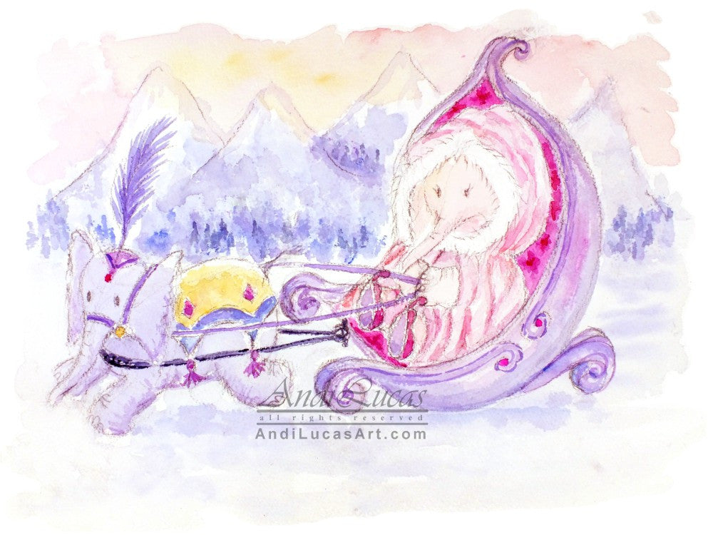 Snow Queen Elephant Cute Children's Nursery Wall Art Print