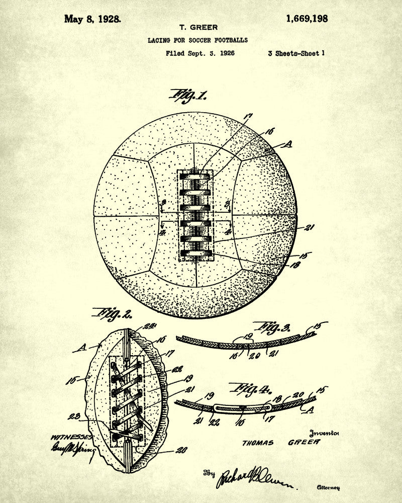 Sports Ball Patent Prints Set 4 Sport Blueprint Posters