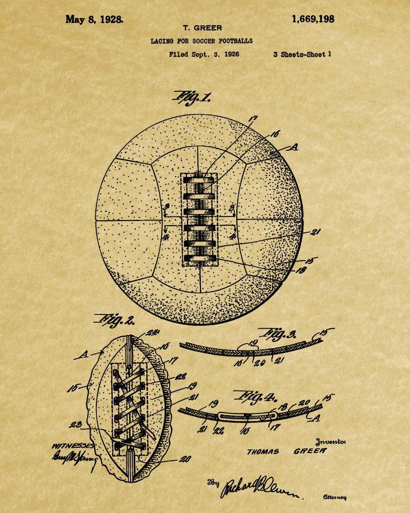 Soccer Patent Print Football Lacing Blueprint Sports Poster