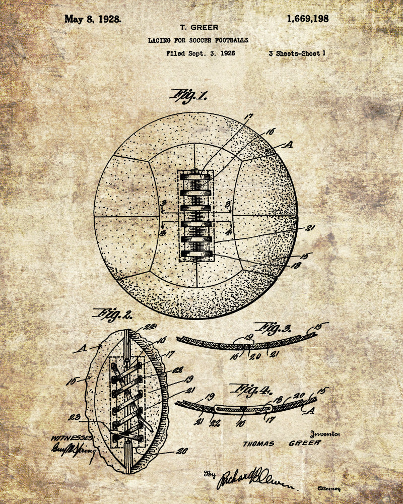 Soccer Patent Print Football Lacing Blueprint Sports Poster