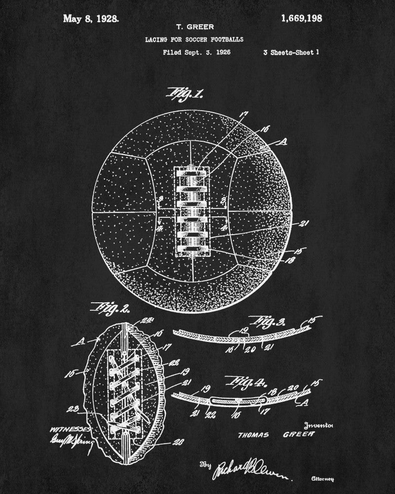 Soccer Patent Print Football Lacing Blueprint Sports Poster