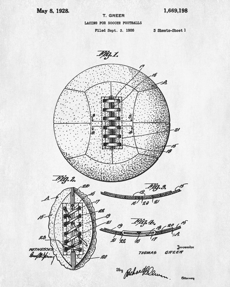 Soccer Patent Print Football Lacing Blueprint Sports Poster