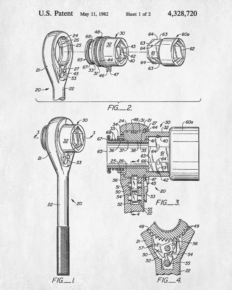 Socket Wrench Patent Print Hand Tools Blueprint Workshop Poster