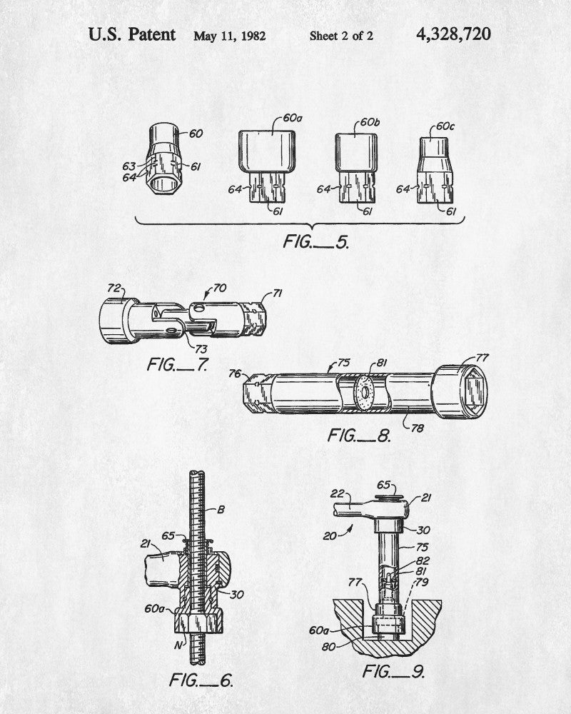 Socket Wrench Patent Print Hand Tool Blueprint Workshop Poster