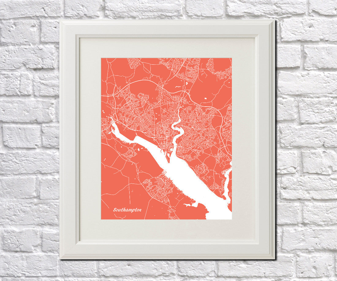 Southampton City Street Map Print Modern Art Poster