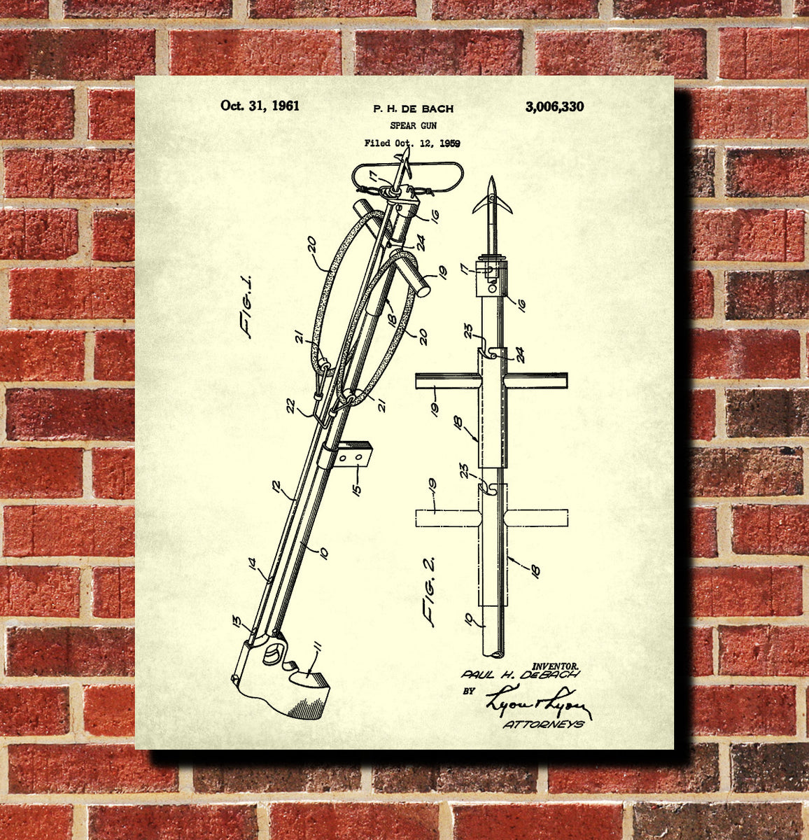 Spear Gun Patent Print, Fishing Spear Poster, Angling Decor