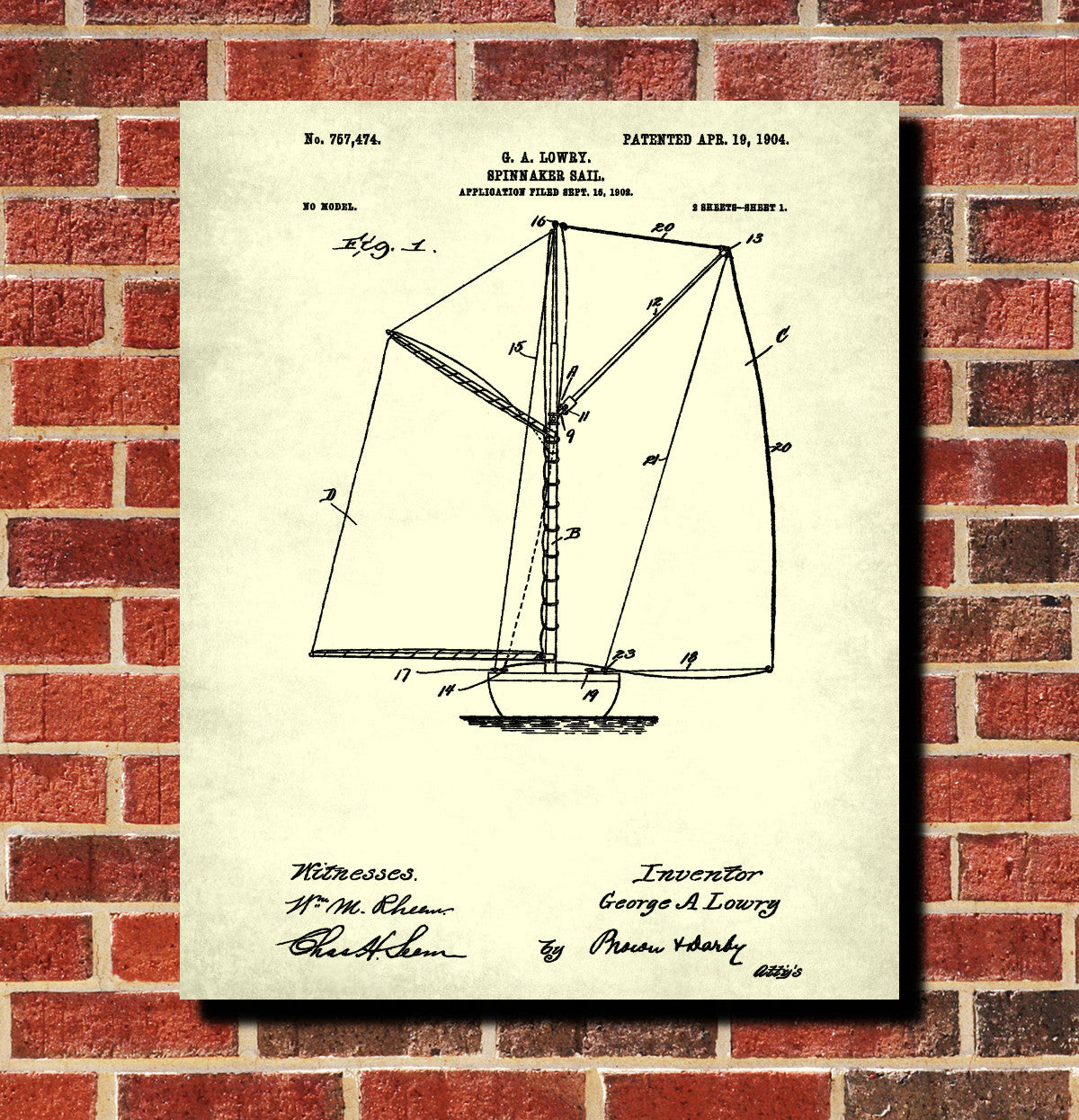 Nautical Poster Spinnaker Sail Patent Art Sailing Boat Print
