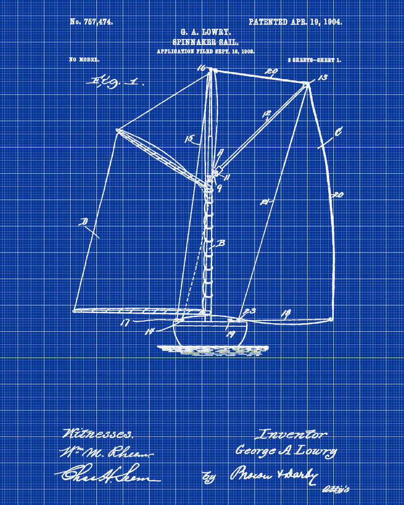 Nautical Poster Spinnaker Sail Patent Art Sailing Boat Print