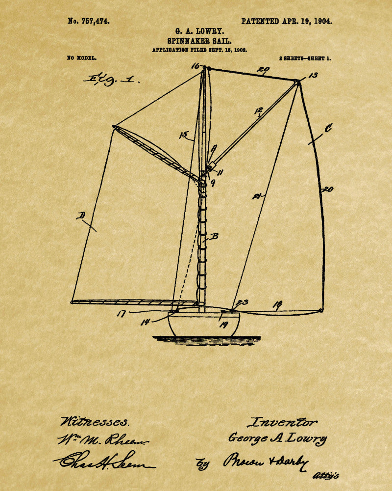 Nautical Poster Spinnaker Sail Patent Art Sailing Boat Print