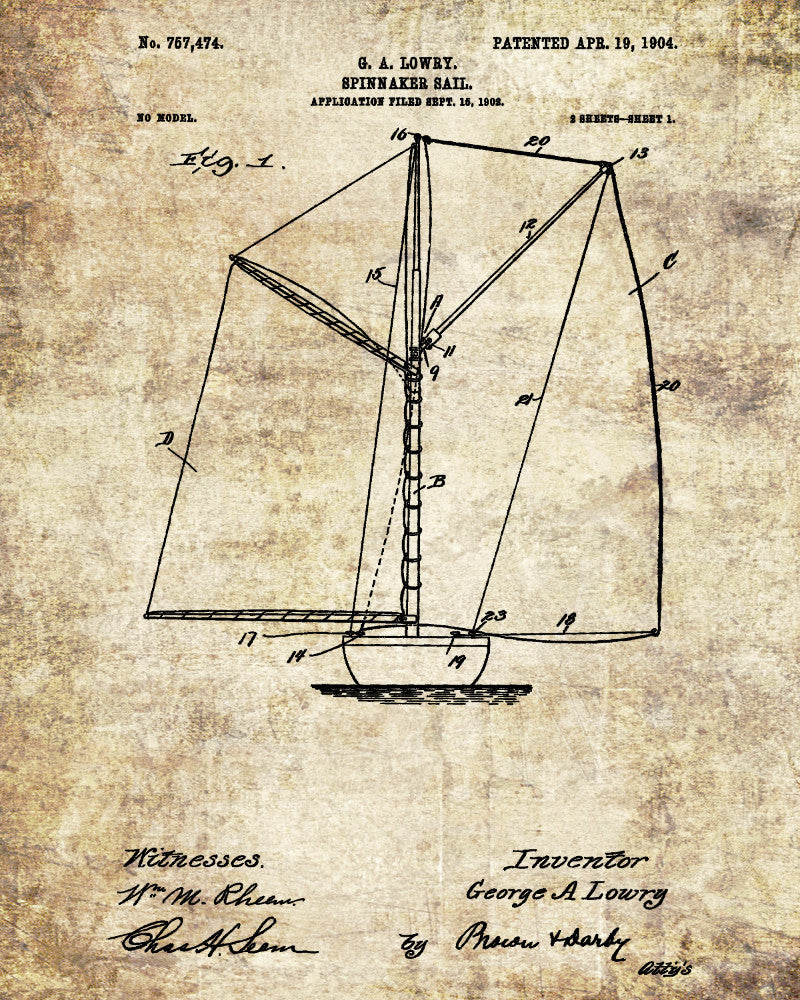 Nautical Poster Spinnaker Sail Patent Art Sailing Boat Print