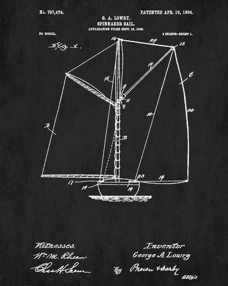 Nautical Poster Spinnaker Sail Patent Art Sailing Boat Print